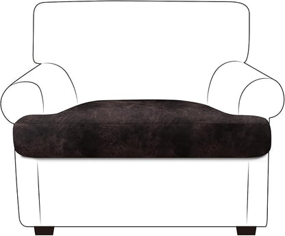 ANARACHON Leather Look Couch Cushion Covers Sofa Seat Slipcovers Sets Couches Furniture Protector for Sectional Armchair Loveseat Pets Kids Stretch Spandex Fabric (1 T-Cushion Armchair, Chocolate)