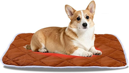 Washable Anti-Slip Kennel Mat for Medium Small Dogs and Cats Kennel pad Crate Pad in Winter Heated Cat Bed Self Warming Non-Electric Pet Warming Pad Brown 23.62 * 35.43inch