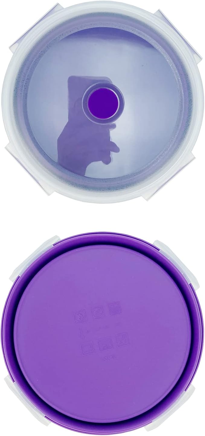 1200ml Large Camping Bowl with Foldable Spoon, Collapsible Bowl With Lid, Silicone Bento Box, For Travel Camping Meal Prep & Food Storage, Microwave Dishwasher Safe, Purple