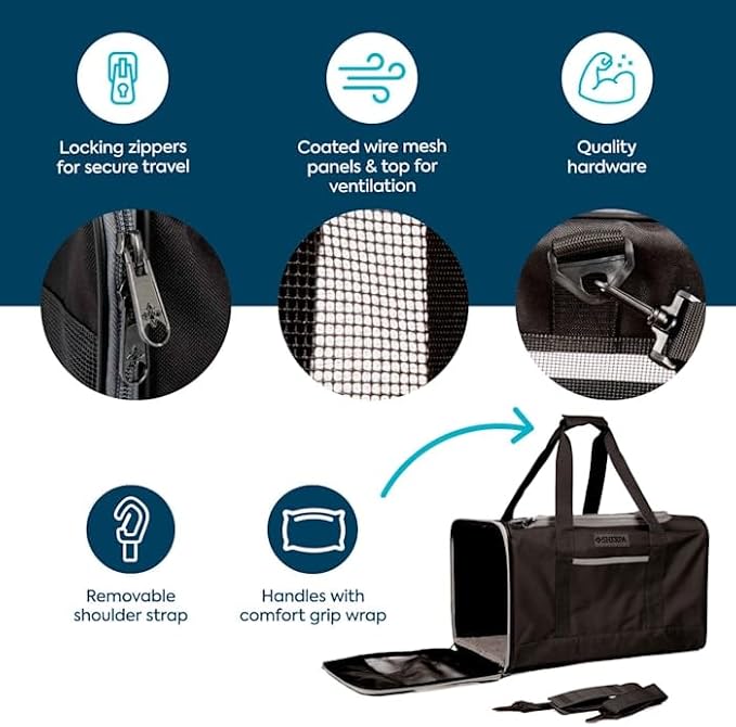 Sherpa Black Essential Soft Sided Pet Carrier for Cats & Dogs Large