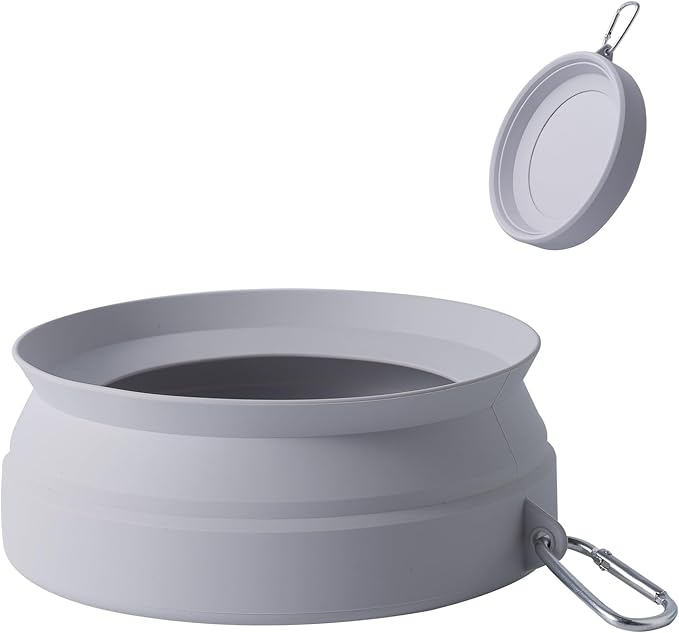 SLSON Spill Proof Dog Water Bowl for Cars,Collapsible No Splash Dog Travel Bowls Integrated Molding Portable Pet Bowl for Vehicle Road Trip Truck,RV,SUV,Boat Accessories (Cold Grey)