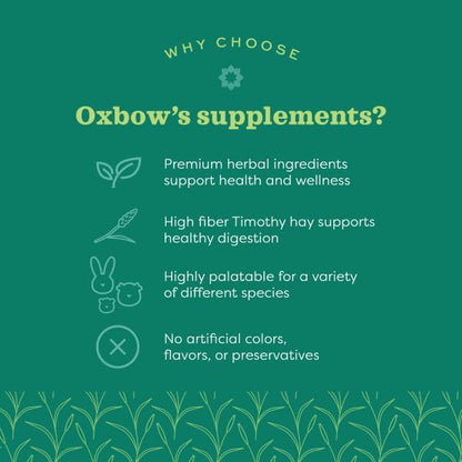 Oxbow Papaya Support, High Fiber Digestive Supplement for Rabbit & Guinea Pig, Made with Timothy Hay, Includes Papaya, Pineapple, Papain, & Bromelain, Made in USA, 1.16 oz Bag