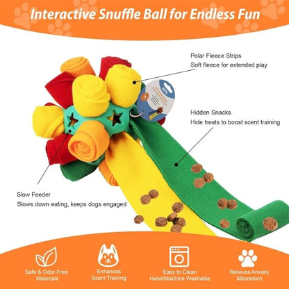 PAWISE Snuffle Ball for Dogs, Sniffle Treat Puzzle Toy, Dog Snuffle Ball Slow Feeder, Enrichment Toy for Mental Stimulation, Machine Washable for Small Dogs (Random Color Streaks) (Small)