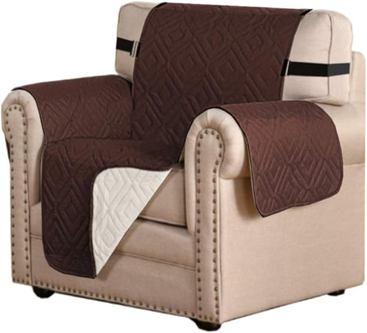 H.VERSAILTEX Reversible Chair Cover Furniture Protector Anti-Slip Couch Cover Water Resistant 2" Elastic Straps Chair Slipcover Pets Kids Fit Sitting Width Up to 21" (Chair:75" x 65", Brown/Beige)