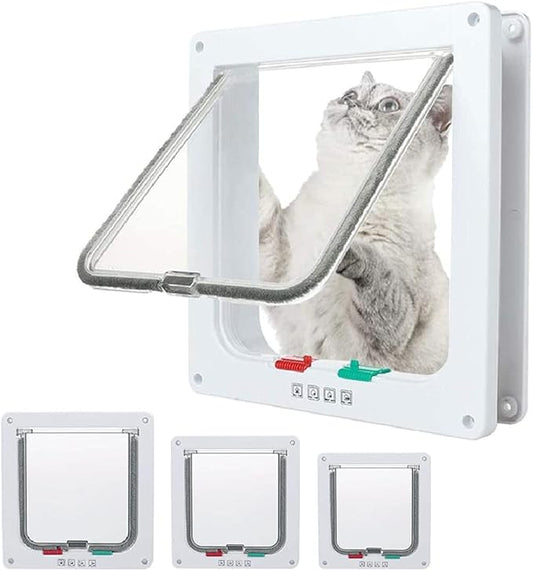 goTeamghjkl Cat Door Flap (Outer Size 9.9" x 9.2"), 4 Way Locking Large Cat Door for Interior Exterior Doors, Weatherproof Pet Door for Cats Doggie Kitties and Kittens with Circumference < 24.8"
