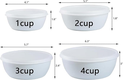 Set of 4 Plastic Prep Bowls with Lids，Microwave and Dishwasher Safe,Ideal for Baking, Prepping, Cooking and Serving Food (White)