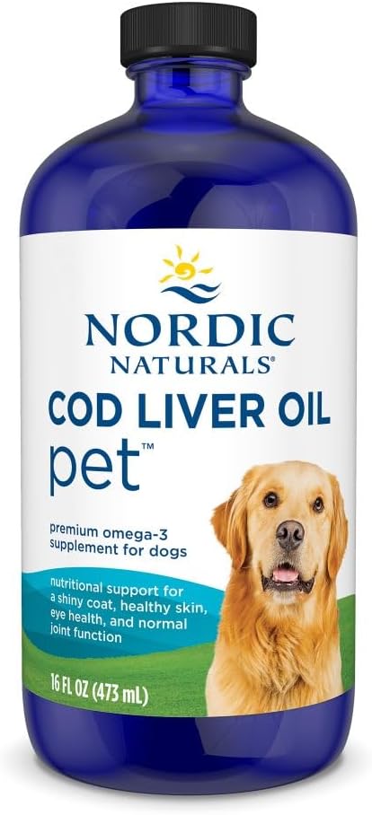 Nordic Naturals Pet Cod Liver Oil, Unflavored - 16 oz - 1048 mg Omega-3 Per Teaspoon - Fish Oil for Dogs with EPA & DHA - Promotes Skin, Coat, & Immune Health
