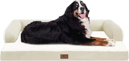 Large Dog Bed Orthopedic Washable - Beds Bolster Pet - XXXL Large Big Dogs - Memory Foam - Couch Sofa Bed- Waterproof with Removable Cover - Beige Dog Bed