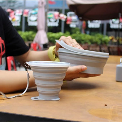 IYYI ME.FAM Silicone Collapsible Bowl with Lid - 800ML Folding Travel Bowl for Camping, Hiking - Heat Resistant