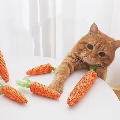 2 Pcs Orange Natural Interactive Sisal Carrot Cat Toys,Cat Dental Chew Toy Kitten Teething Toys for Indoor Cats Interactive Toys