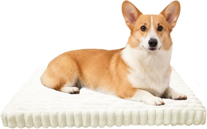 Dog Beds Flat Dog Crate Bed Waterproof for Meduim Large Dogs with Plush Removable Washable Cover Anti Slip Bottom for Indoor,Cream,28.7"x20.8"