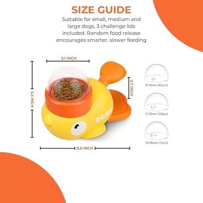 Duck Feeder for Dogs - Anti-Slip Rubber Duck Dog Treat Dispenser - Dog Treat Dispender Toy - Slow Puzzle Feeder Toy for IQ Training, Mental Enrichment for Dogs and Cats