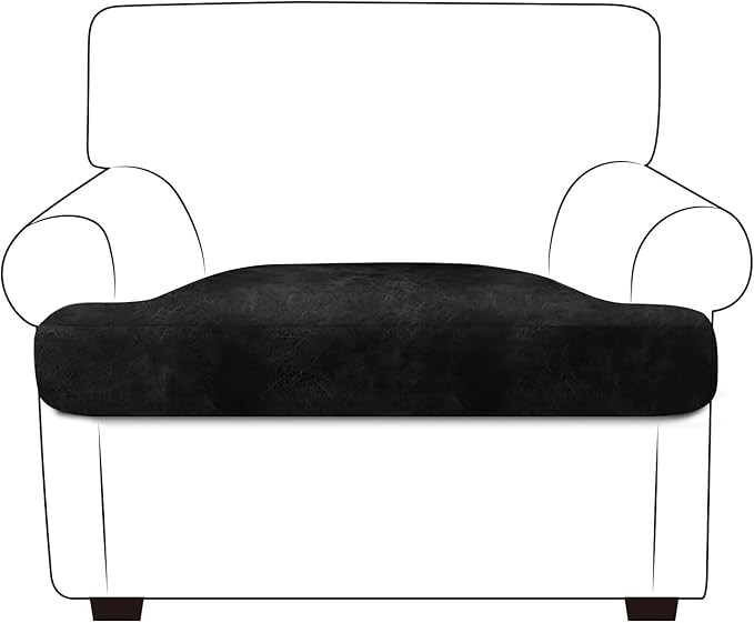 ANARACHON Leather Look Couch Cushion Covers Sofa Seat Slipcovers Sets Couches Furniture Protector for Sectional Armchair Loveseat Pets Kids Stretch Spandex Fabric (1 T-Cushion Armchair, Black)