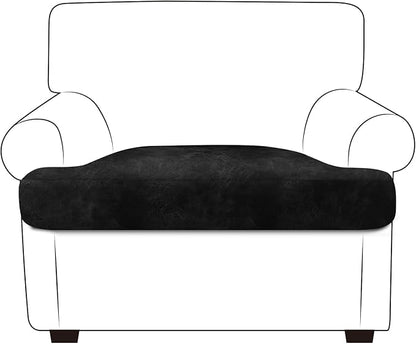 ANARACHON Leather Look Couch Cushion Covers Sofa Seat Slipcovers Sets Couches Furniture Protector for Sectional Armchair Loveseat Pets Kids Stretch Spandex Fabric (1 T-Cushion Armchair, Black)