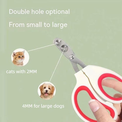 Newly Upgraded Design Cat&Dog Nail Clipper with Two Circular Cutting Holes of Different Size(2mm&4mm)-Avoid Over Cutting Pet Nail Clippers - Professional Paw Trimmer Set for Pet (Pink)