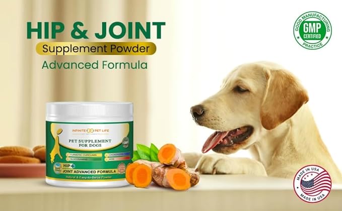 Infinite Pet Life Hip & Joint Supplement Powder for Dogs - Glucosamine, MSM, Chondroitin & Tumeric | Advanced Mobility Support for All Ages & Active Dogs - 12.7 oz