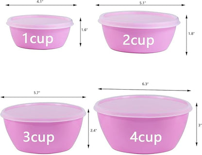 Set of 4 Plastic Prep Bowls with Lids，Microwave and Dishwasher Safe,Ideal for Baking, Prepping, Cooking and Serving Food (Pink)