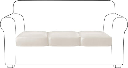 Yates Home PU Leather Couch Sofa Cushion Slipcover Water-Proof Elastic Chair RV Seat Covers Loveseat Sofa Furniture Protector Slip Cover for Settee Seater Replacement Living Room（3 Pieces, Ivory）