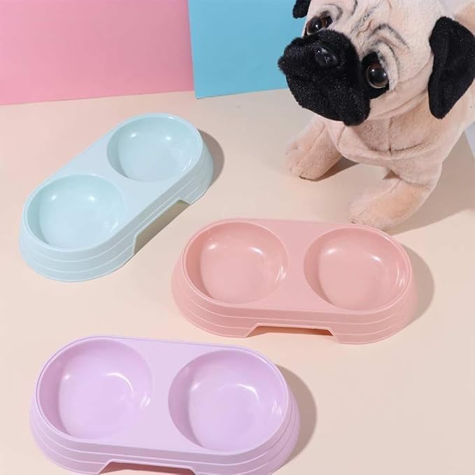 Pet Food and Water Bowl, Double Feeding Bowls, Small Grey, for Cats and Small Dogs, Portable Pet Accessories (Purple)
