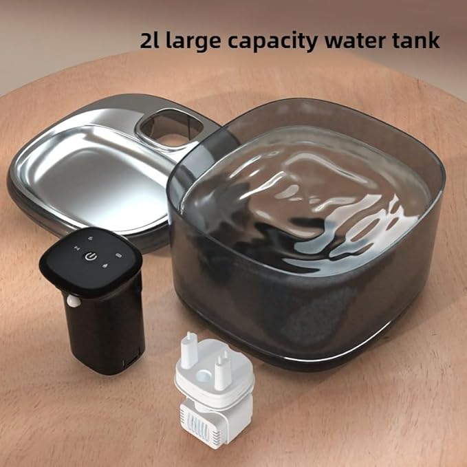 Cordless Cat Water Fountain - Automatic Cat Water Fountain Wireless Dog Water Dispenser with Replacement Filters, Gifts for Christmas, Cats, Dogs, Multiple Pets (Black)