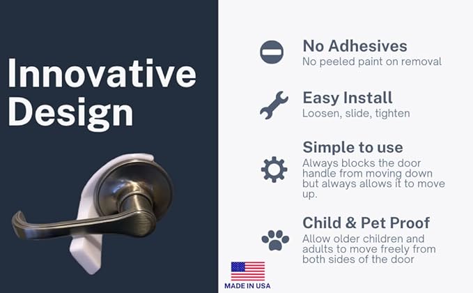 Pet Proof Door Lever Lock - No Adhesive Child Proof Door Lever Lock for Cats and Dogs (4 Pack White Square 2L 2R)