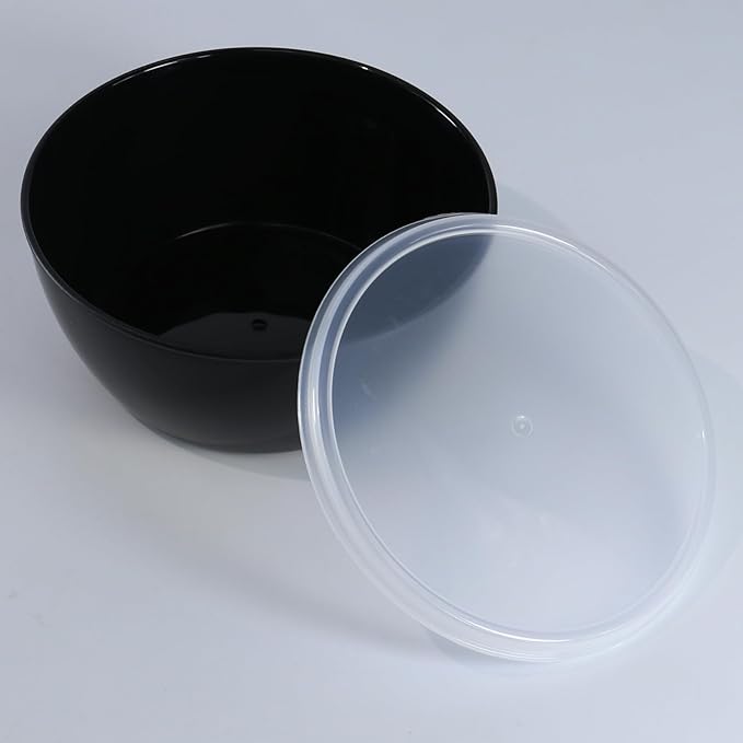 Set of 4 Plastic Prep Bowls with Lids，Microwave and Dishwasher Safe (Black)