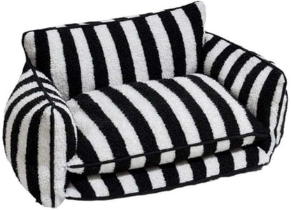 Glow Pups Dog Bed Cozy Sofa, Striped Pattern Cat Bed with Soft Faux Lambswool Cushion, Machine Washable Cotton Blend, Three-Sided Design, Black/White, XX-Large 47.24" L x 27.55" W x 15.75" Th