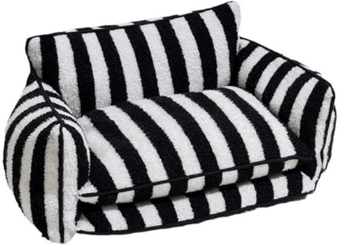 Glow Pups Dog Sofa, Cozy & Calming Pet Beds, 3-Sided Sofa Design with Faux Lambswool Cushion, Machine Washable Cotton Blend, Black/White Striped X-Large Pet Bed for Ultimate Comfort