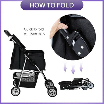 BestPet Pet Stroller Dog Cat Jogger Stroller for Medium Small Dogs Cats Folding Lightweight Travel Stroller with Cup Holder (Black, 4 Wheels)