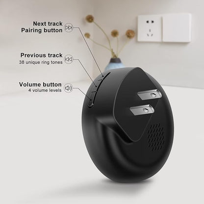 Comsmart Smart Wireless Dog Door Bell, Doggie Doorbell for Pet Potty Training Communication Go Outside Press Button with 38 Melodies 4 Volume Levels LED Flash (1 Receiver & 1 Transmitter), Black