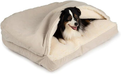 Snoozer Rectangle Cozy Cave Dog Bed - Indoor Dog Bed with Cover Cave, Covered Calming Burrow for Large Sized Pets with Blanket Attached, Enclosed, Washable Cover - XL, Buckskin