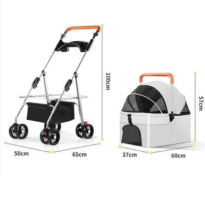 YYW Pet Stroller for Small Dogs & Cats, 3 in 1 Foldable Kittens Puppies Travel Strolling Cart with Removable Carrier, Cup Holder, Storage Basket & Lockable Wheels(Black)