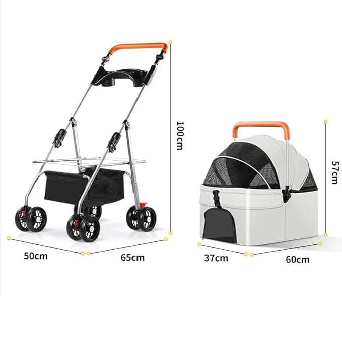 YYW Pet Stroller for Small Dogs & Cats, 3 in 1 Foldable Kittens Puppies Travel Strolling Cart with Removable Carrier, Cup Holder, Storage Basket & Lockable Wheels(Pink)