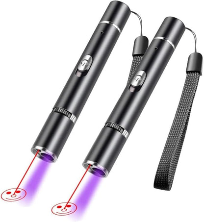2 Pcs Cat Toys Laser Pointer Purple Light Interactive for Indoor Red Light for Dogs Pet Red Dot Remote Control Teaching USB Rechargeable Flashlight(2 Pcs Pack)