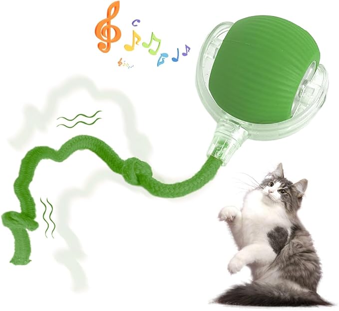 Interactive Cat Toys for Indoor Cats, Interactive Pet Toy Ball, Cat Toy Ball for Bored Indoor Cats, Smart Rolling Ball for Dogs & Cats (Green)