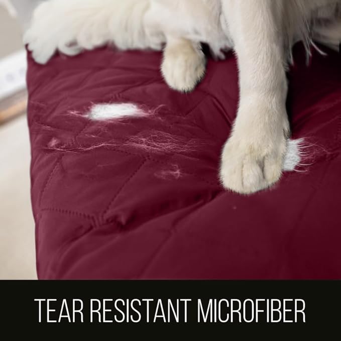 Sofa Shield Couch Slip Covers for Dogs, Reversible Furniture Protector with Strap, Stain and Tear Resistant Cushion Cover, 70 inch Seat, Machine Washable Slipcover Pets, Cats, Burgundy Tan