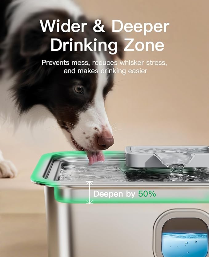 4Gal/15L Dog Water Fountain for Large Dogs, Stainless Steel Large Pet Drinking Fountain, Automatic Dog Water Bowl Dispenser with Deeper & Wider Drinking Area, Multi-Filtration, Ultra-Quiet