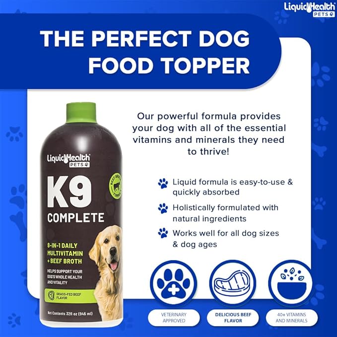 LIQUIDHEALTH Pets K9 Complete 8-in-1 Multivitamin for Dogs & Puppies & Joint Purr-Fection Glucosamine Chondroitin Drops for Cats - USA Made Pet Supplements for Joint Health, Immune Support