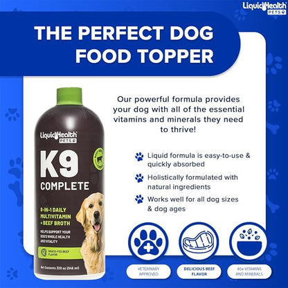 LIQUIDHEALTH Pets K9 Complete 8-in-1 Multivitamin for Dogs & Puppies & Joint Purr-Fection Glucosamine Chondroitin Drops for Cats - USA Made Pet Supplements for Joint Health, Immune Support