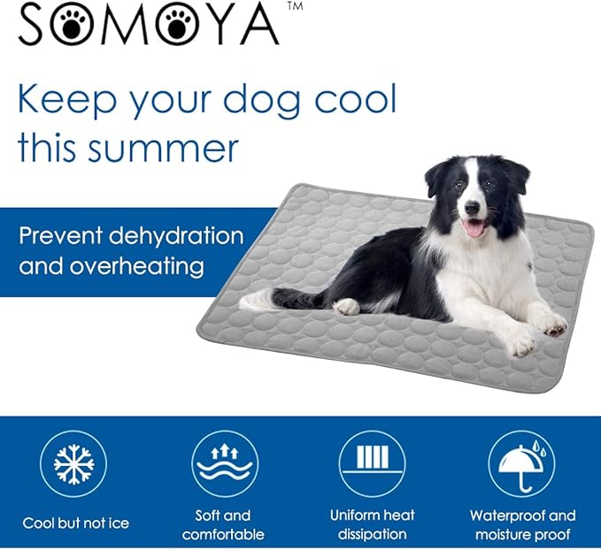 SOMOYA Dog Self Cooling Mat Pet Washable Cooling Pads Blanket Sleeping Kennel Mat,Ice Silk Sleep Mat Pad Non-Toxic Breathable Sleep Bed Beach for Large Dogs Cats (Grey, 27.5x39.4 in)