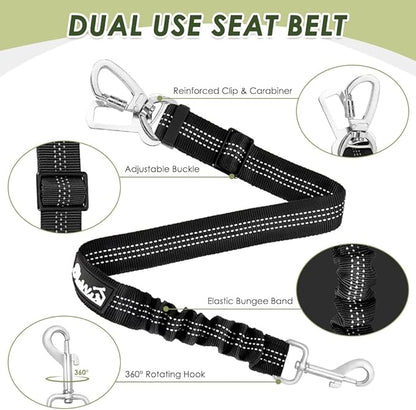 SlowTon Dog Seat Belt Harness for Car, Dog Car Harness Adjustable Mesh Breathable & Dog Seatbelt Safety Tether with Elastic Bungee for Small Medium Large Pets(Red, Double Clip, S)