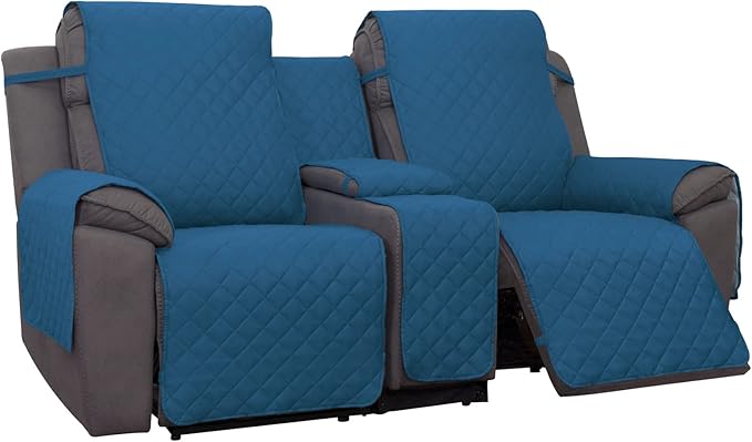 PureFit 2 Seat Recliner Cover for Loveseat, Peacock Blue/Beige, Water Resistant, Reversible, Furniture Protector for Recliner, Sofa, Durable, Machine Washable