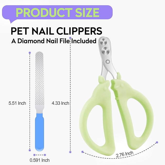 Cat Nail Clippers with Nail File, Kitten Claw Nail Clippers for Trimming, Stainless Steel Pet Bearded Nail Clippers Tool for Dragon, Guinea Pig, Rabbits, Birds, Ferret Small Breed Animals(Green/Pink)