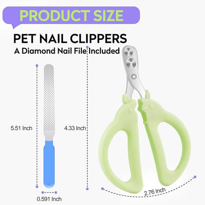 Cat Nail Clippers with Nail File, Kitten Claw Nail Clippers for Trimming, Stainless Steel Pet Bearded Nail Clippers Tool for Dragon, Guinea Pig, Rabbits, Birds, Ferret Small Breed Animals(Green/Pink)