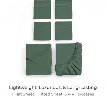 Mellanni Full Sheet Set - 6-Piece Iconic Collection Bedding, (Including 4 Pillowcases), 21-Inch Extra Deep Pocket, Easy Care, Ultra Soft, Cooling Sheets, Brushed Microfiber - Emerald Green