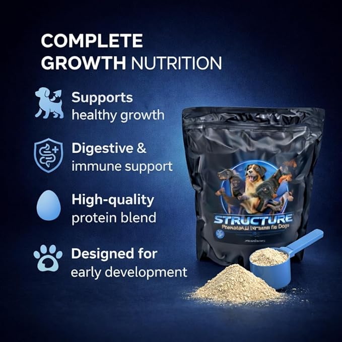 CPN Structure Premium Puppy Growth Supplement – Supports Muscle, Bone & Immune Development – 100% Human Grade Protein from Egg & Milk – Probiotics, Enzymes & Omegas (2 lbs)