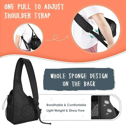 Lukovee Dog Slings for Small Dogs, Hard Bottom Support & Adjustable Soft Padded Shoudler Strap Dog Sling Carrier, Dog Purse with Button Closure & Zipper Pockets (for Pets 6-12 lbs, Black)