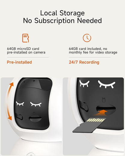 5MP Camera for Home Security, Free 64GB SD Card, Non-Subscription AI Human/Pet/Facial Detection, 3K Dog Cat Pet Camera with Phone APP, 360 Coverage, 2-Way Talk, IR Night Vision, 2.4G 5G Dual Band WiFi
