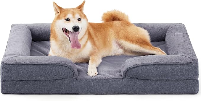 Made4pet Dog Bed Orthopedic, Dog Sofa for Small Dogs Supportive Foam Pet Cushions Bed with Washable Removable Cover, Egg-Crate Foam, Waterproof Lining Bottom, Grey, 35 * 23 * 6.5 Inch