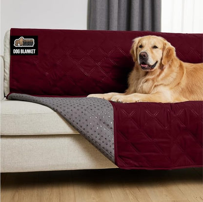 GORILLA GRIP Waterproof Dog Blanket, 82x52, Leakproof Couch Cover for Dogs, Silicone Grip Backing, Protects Sofa, Sectional, Bed, Crate, Car & RV, Tear-Resistant Washable Senior Pet Blanket, Burgandy